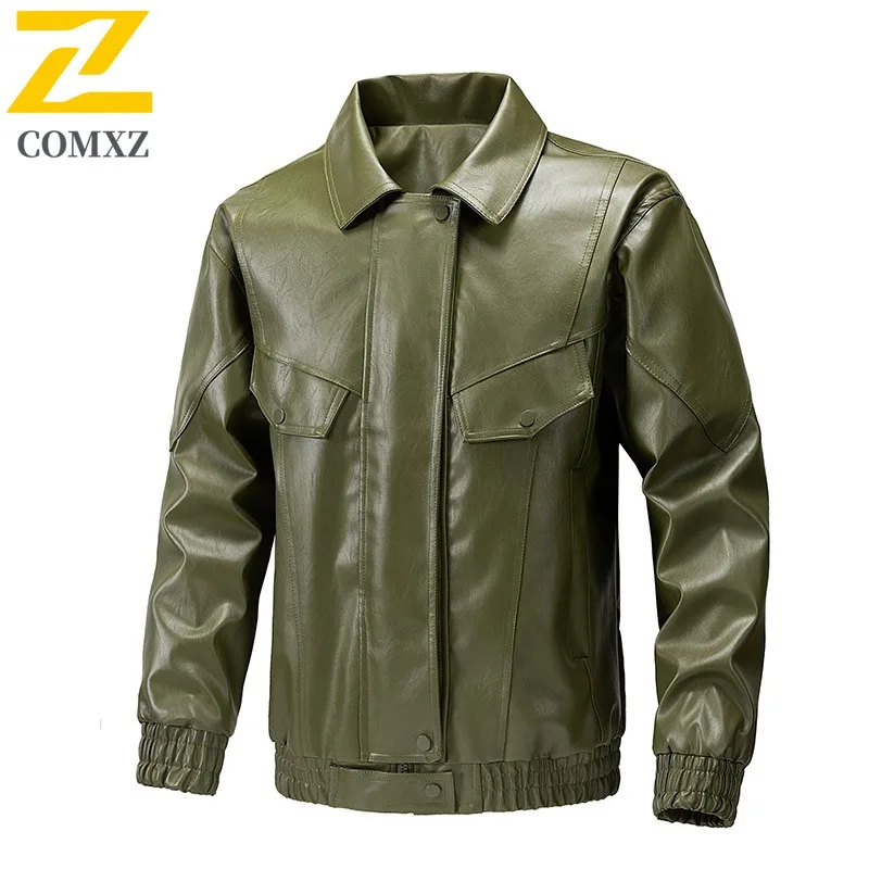 EIAO الرجال خمر السائق سترة الكورية نمط بولي معطف معطف جلد مقاوم للماء يندبروف ريترو الشارع الشهير فضفاضة تناسب دراجة نارية ملابس خارجية #5
