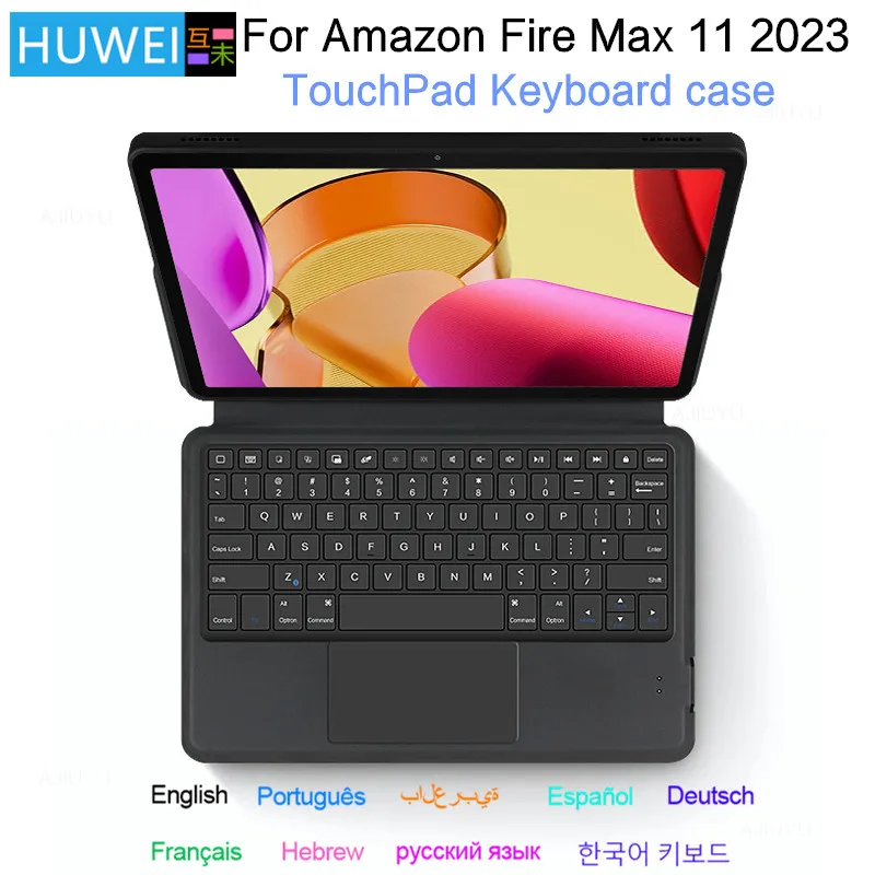 

HUWEI Keyboard Case For Amazon Fire Max 11 Max11 Tablet 2023 11 inch Protective Cover TouchPad Bluetooth Keyboard case TPU Shell