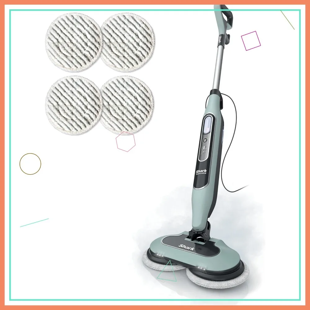 

All-in-One Steam Mop with Scrubbing, LED Lights, 4 Pads, XL Tank, Swivel Steering for Hard Floors