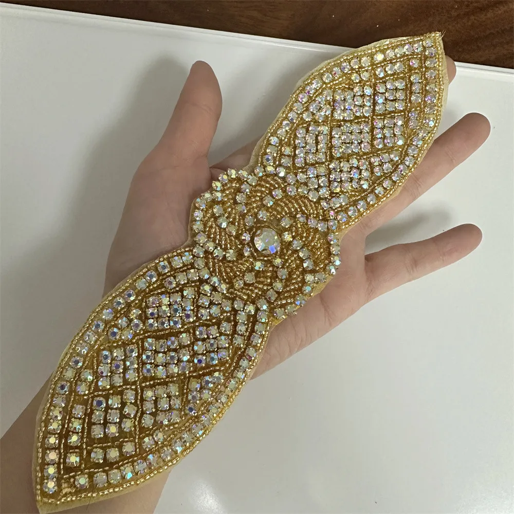 2 Stück Strass-Kristall-Applikationen zum Aufbügeln, Silber-Gold Perlenapplikation für Kleider-Accessoires und Näharbeiten