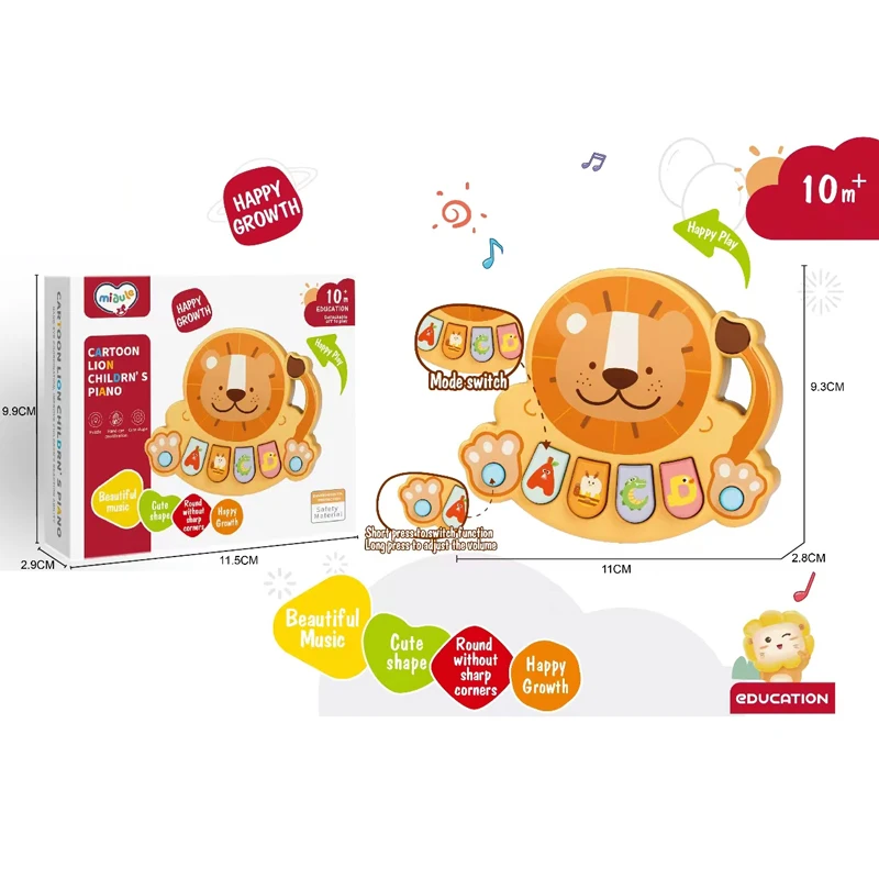 Animal dos desenhos animados Lion Shape Music Box, Instrumento do bebê, Kid, Piano, Jogo de teclado, Eletrônico, Brinquedo Multifuncional, Brinquedos Educativos, Presente