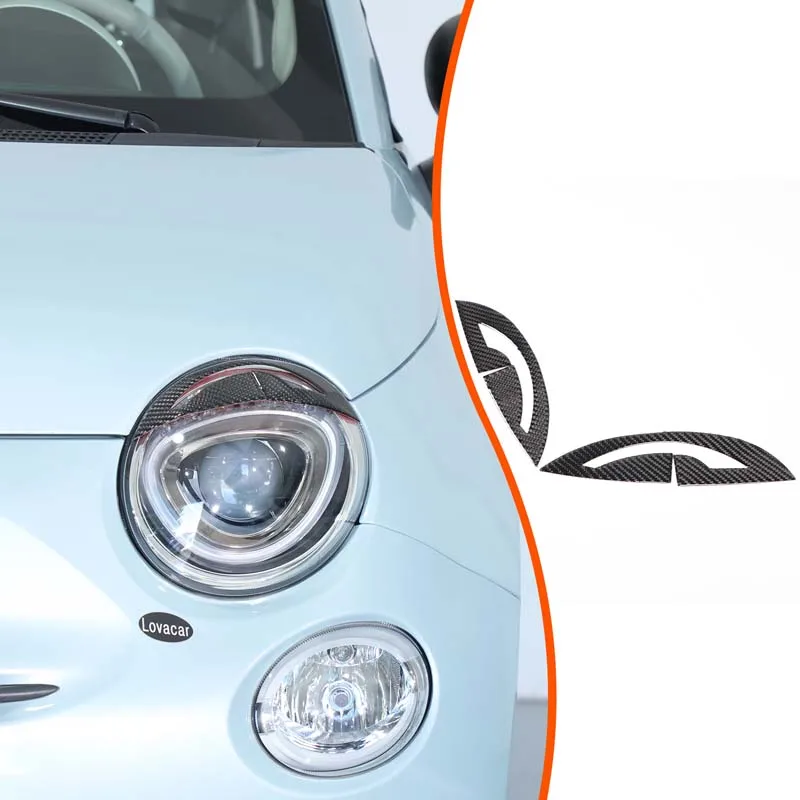 

2piece set soft real carbon fiber For Fiat 500 2016+ car headlight eyebrow decorative sticker exterior protection accessories