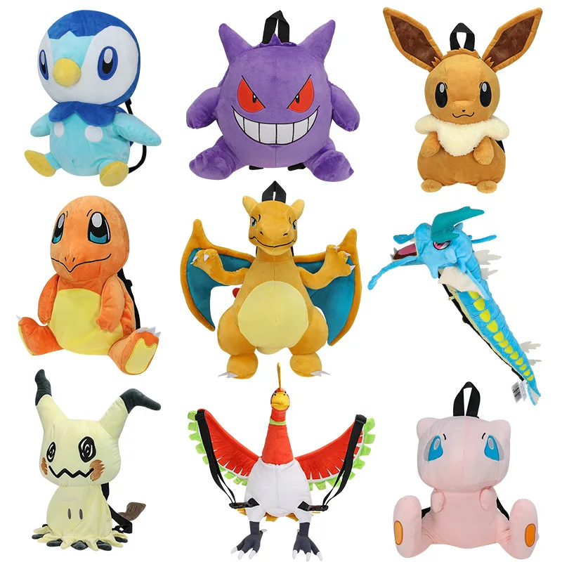 

New Arrival Pokemon Plush Backpack Anime Gengar Charizard Piplup Eevee Mimikyu Soft Stuffed Schoolbag Shoulder Bag Toy