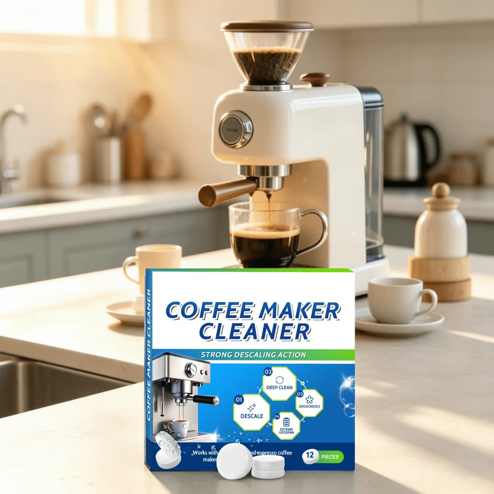 Universal Coffee Machine Cleaning Tabs Gentle Daily Care Tabs Portable Descaler Remove Limescale for Drip Espresso Coffee Maker