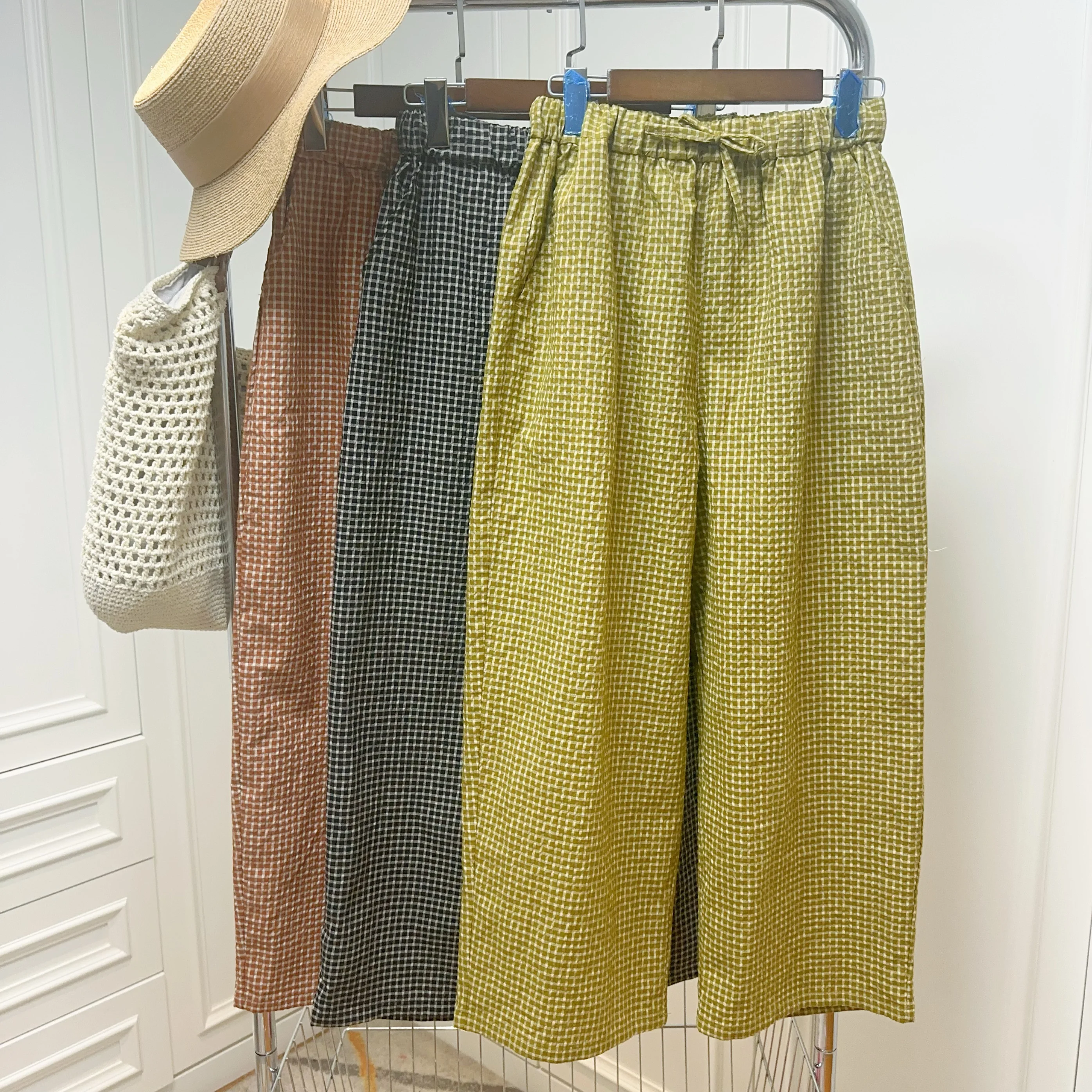 

High Waist Bubble Cotton Casual Pants Loose Fit Nine Point Trousers Elastic Waist Comfortable Women's Premium Faion