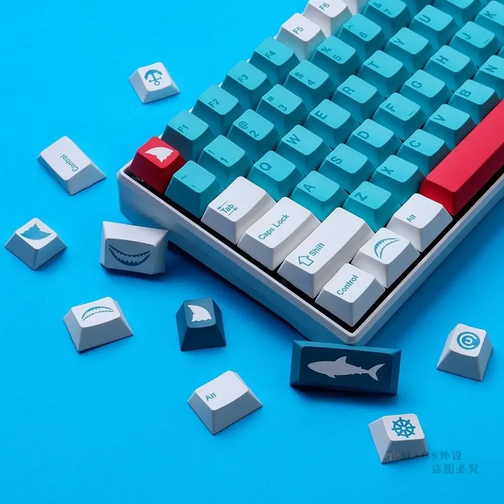 

Shark Keycap Blue and White 142 Keys PBT Sublimation Cherry Original Factory Adapted Mechanical Keyboard