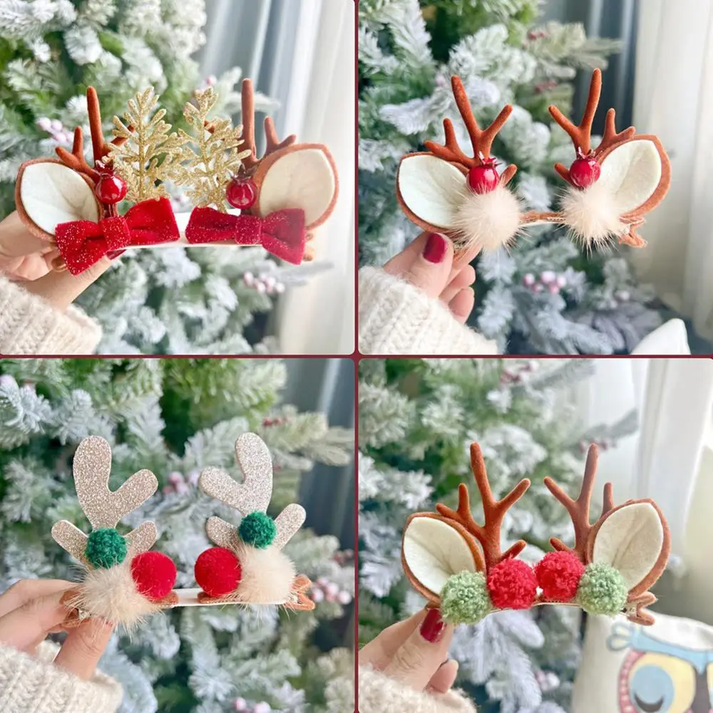 

2Pcs/Set Christmas Antler Hair Clips Plush Deer Ear Hairpins Festival Cosplay Party Decor Xmas Barrettes Elk Hair Accessories