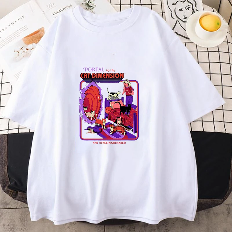 Portal To The Cat Dimension Pattern Retro Men Women Clothes Fashion Summer T-Shirt Streetwear Fashion Loose Unisex Tee Top Shirt