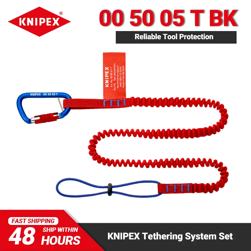 KNIPEX Tools 00 50 05 T BK Tethering System Set Lanyard with Captive Eye Carabiner 35Grams 900mm Length