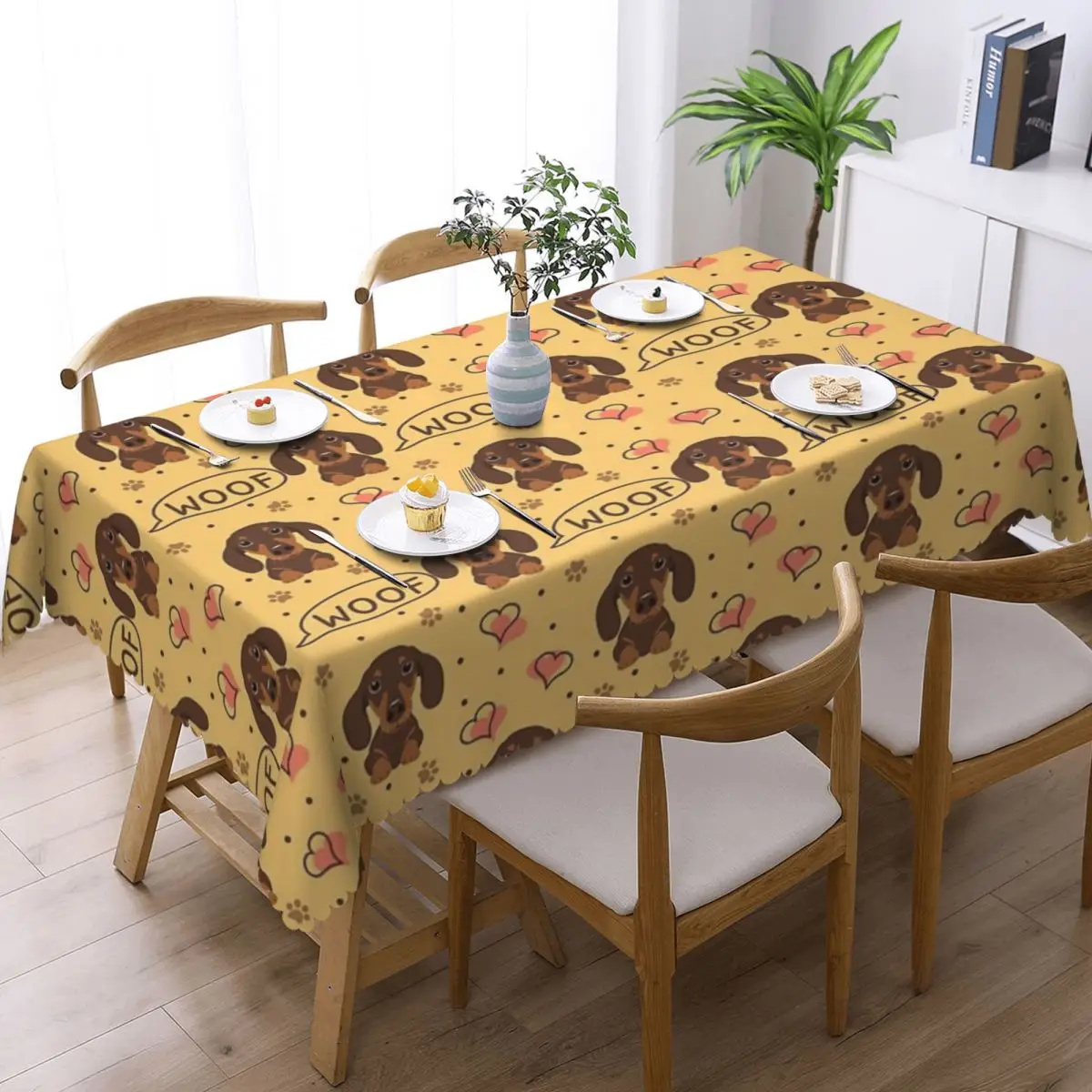 Love Chocolate Dachshund Sausage Dog Customized Rectangular Tablecloth Oilproof Table Cover for Dining Events Table Cloth