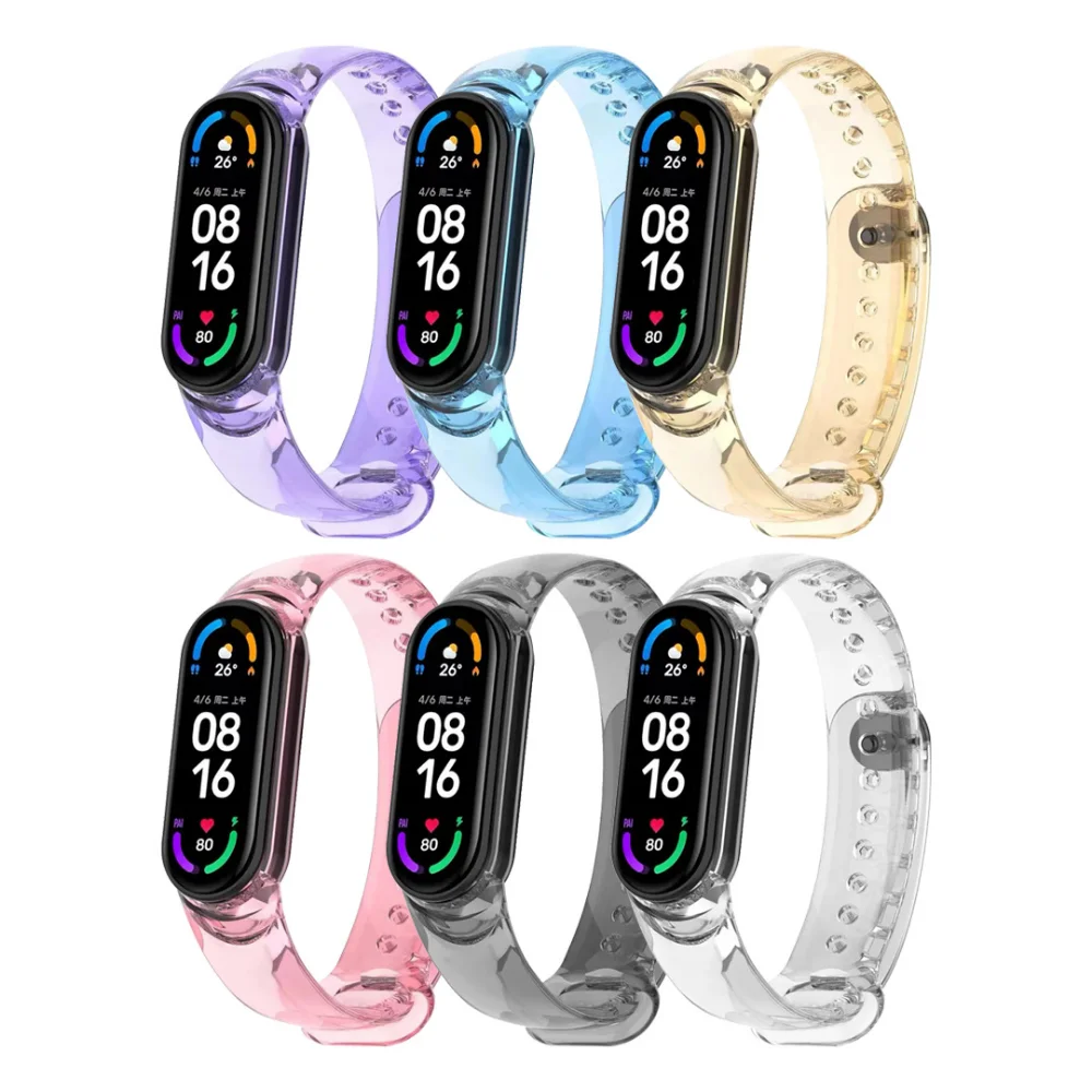 Pulseira para Xiaomi Mi Band 7 6 5 4 3 Transparente Mudança de Cor Pulseira De Pulso Para Xiaomi MiBand 5 Silicone Correias De Substituição