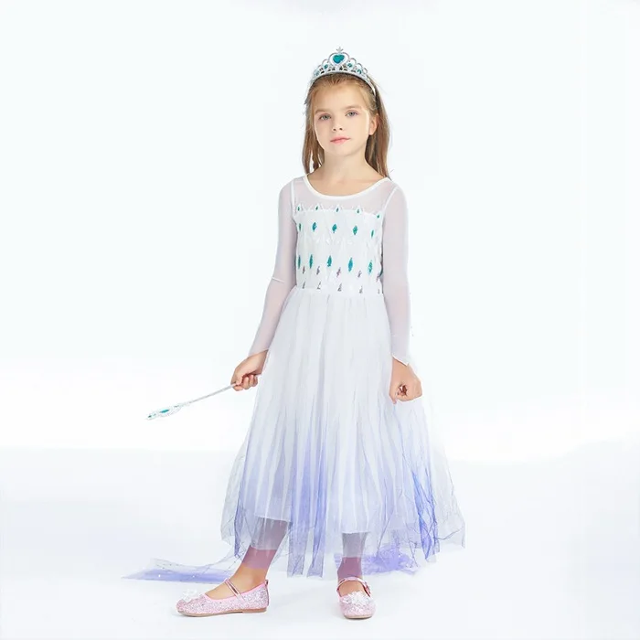 Vestidos de Cosplay de Elsa para niña, disfraces de princesa con lentejuelas de malla de manga larga de Frozen, fiesta de cumpleaños para el Día de los niños, vestido de Reina Elsa
