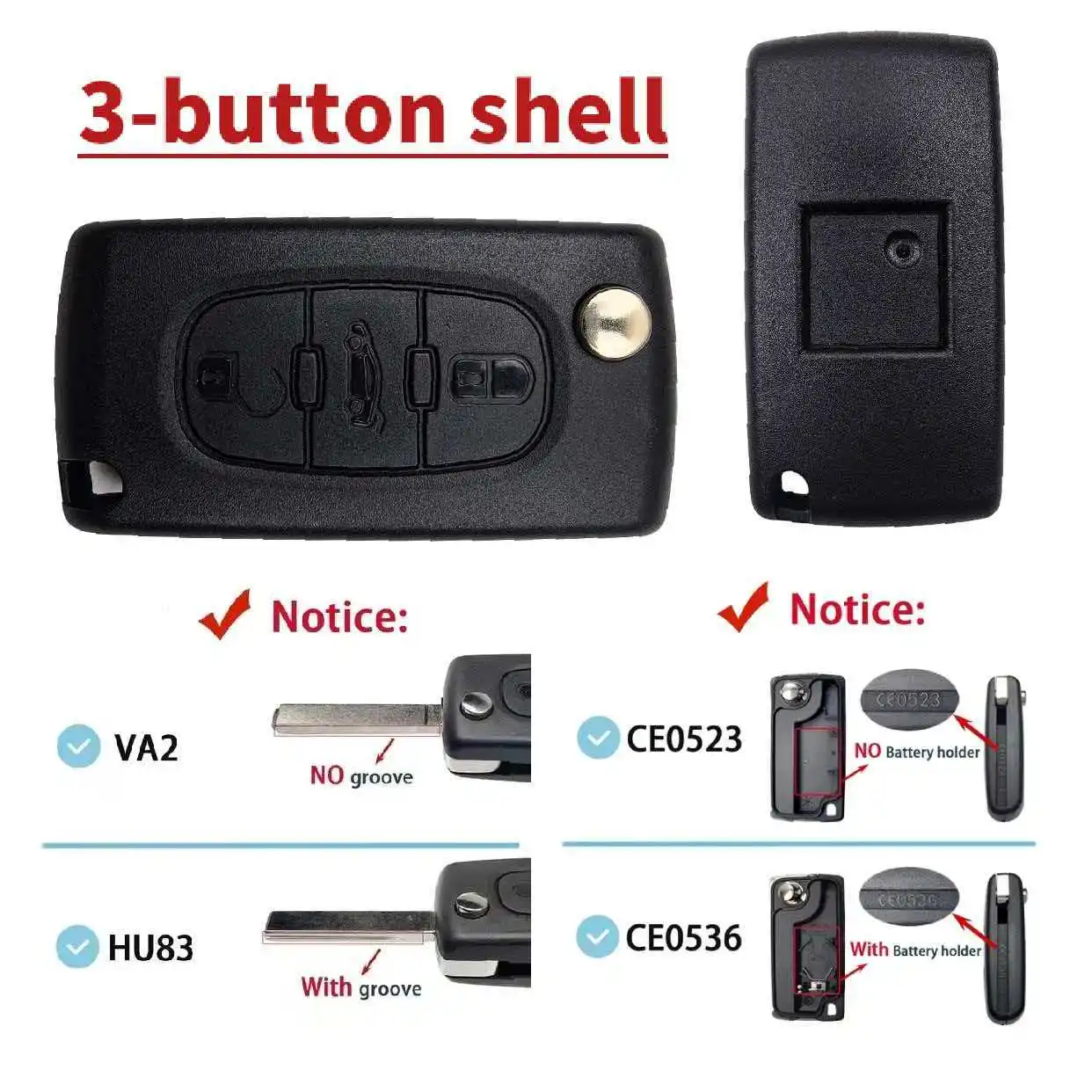 

5pieces 3Buttons 0523/0536 HU83/VA2 Blade Car Key Shell Flip Remote Key Case For Peugeot 307 207 308 Citroën C2 C3 Remote Shell