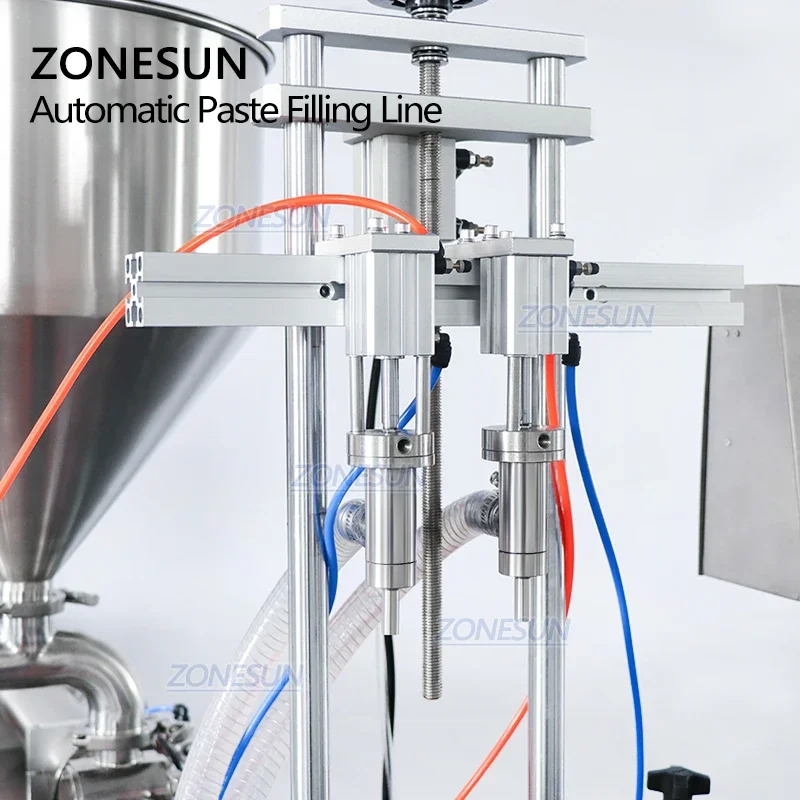 ZONESUN Automatic Moisturizing Lotion Cream Vaseline 2 Heads Pneumatic Paste Filling Capping Labeling Machine