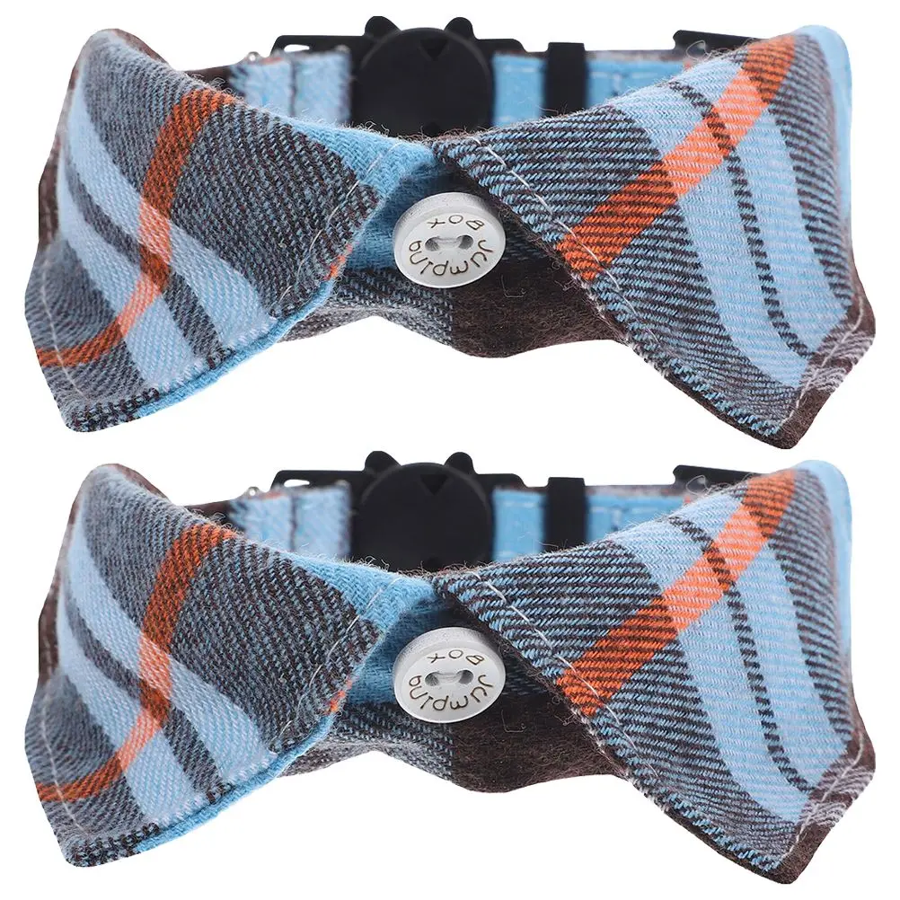 

2 Pcs Adjustable Cat Collar Plaid Pattern Bell Breathable Dog Pet Cloth Outdoor