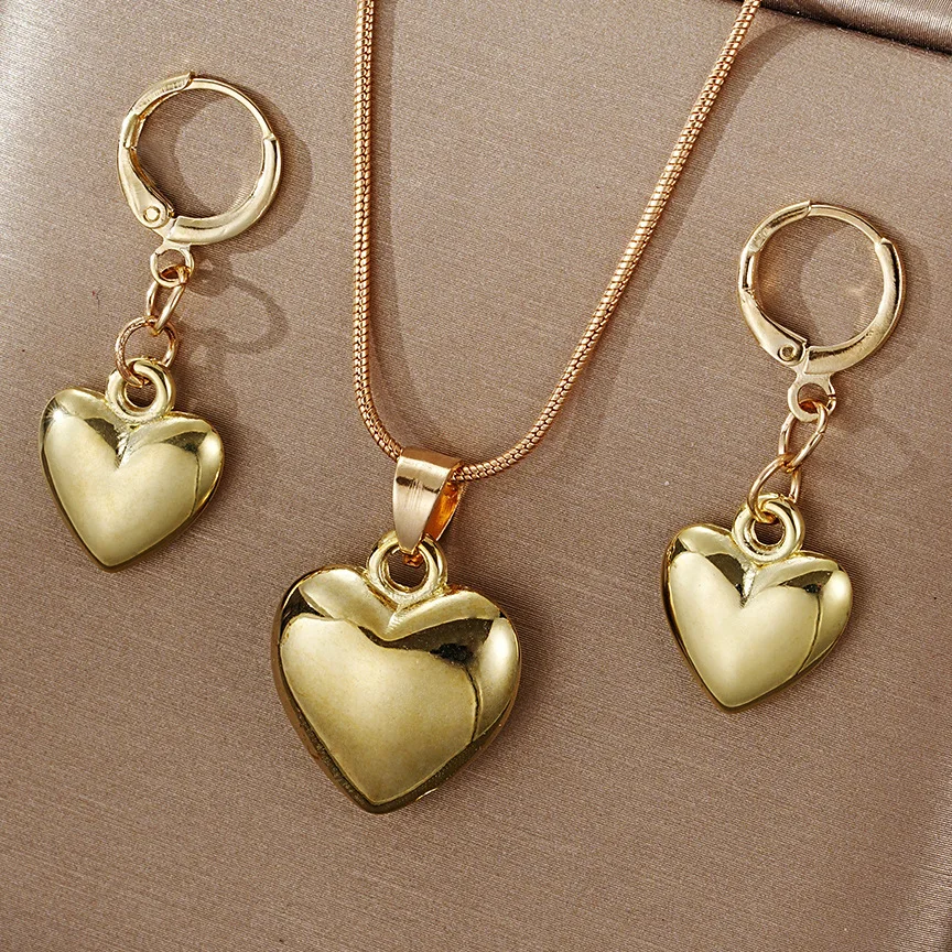 New Fashion Originality Unique Design Sense Love Heart Earrings Pendant Necklace Two-Piece Sets Trend Jewerly Set Daily Wear