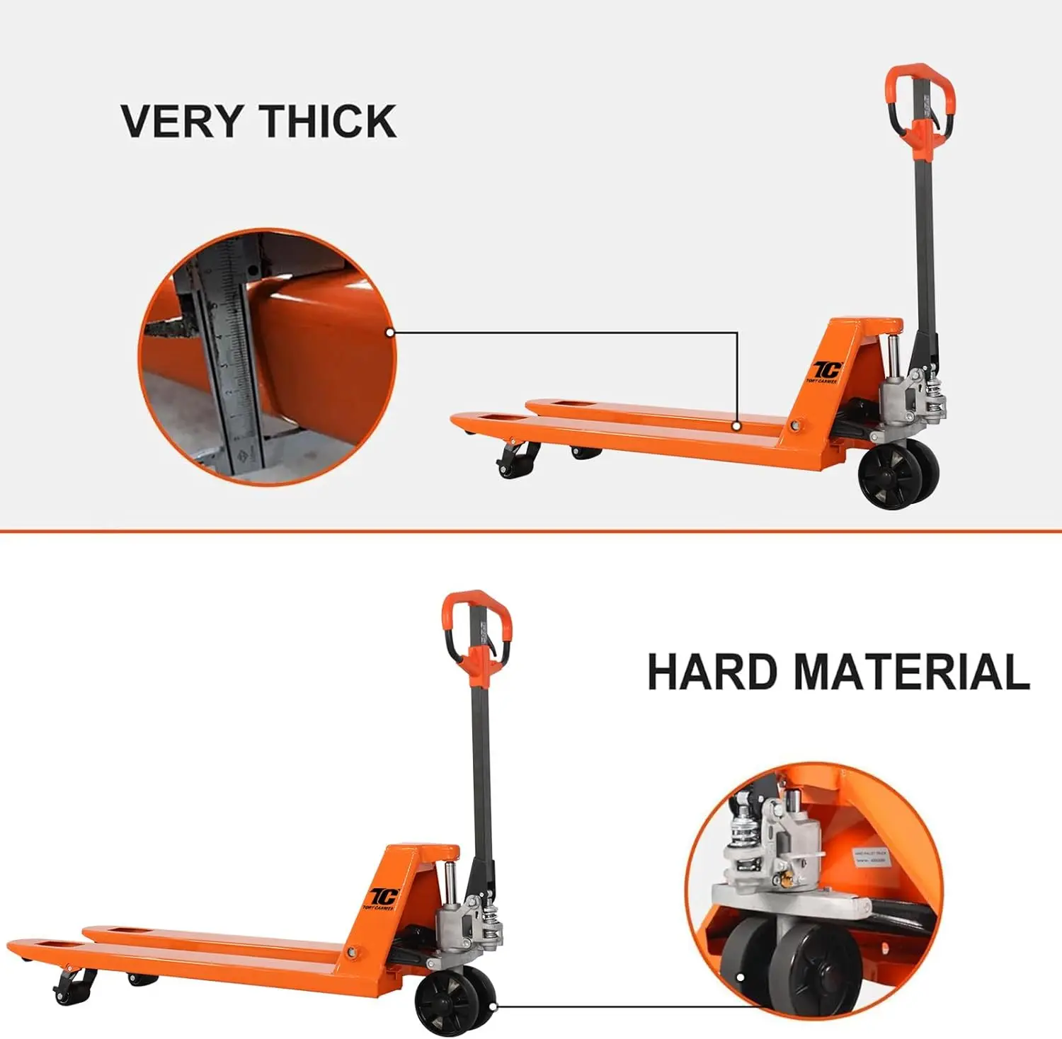 トーリーキャリア マニュアルパレットトラック 5500LBS 高耐荷重、21インチ x 48インチ 延長フォーク、工業用グレード ヘビーデューティーソリューション