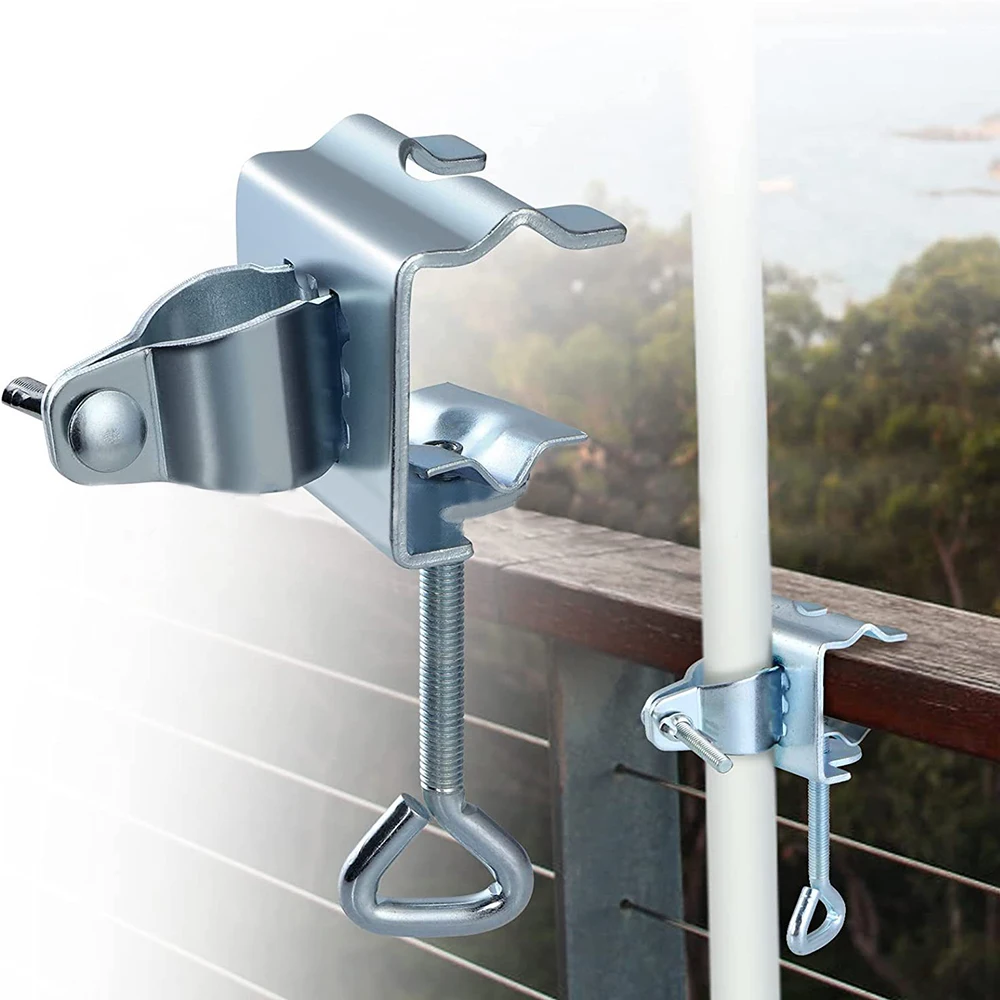 

1 Pc Metal Parasol Holder Clip 145*86cm Clamp-On Design Save Space For 0-0.7inches Pole For Hold Small Umbrella, Torch, Flag