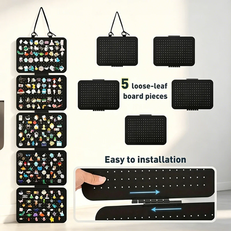 Foldable Felt Jewelry Organizer 5 Layer Jewelry Storage Wall Hanging Felt Board Detachable Earrings Brooches Badge Display Racks