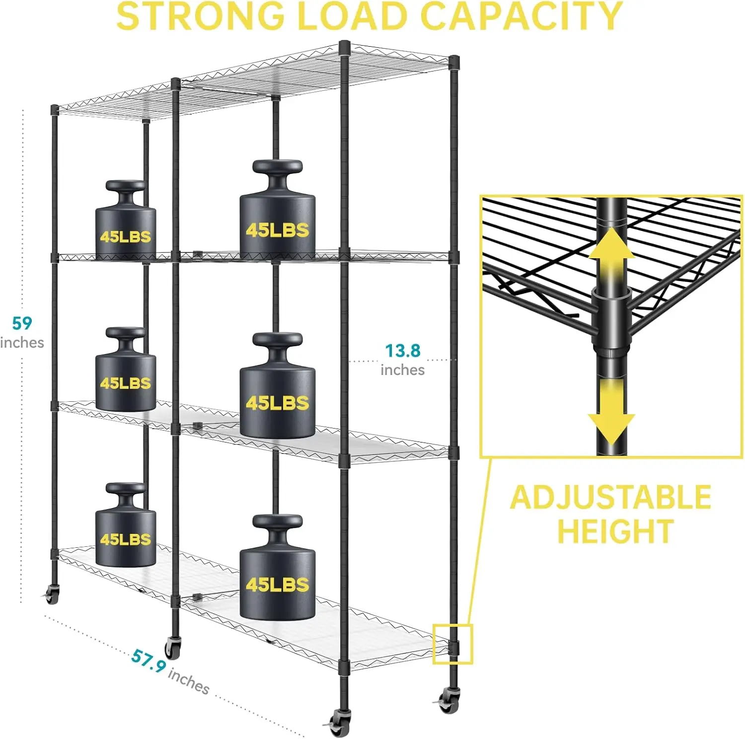 4-Tier Large Grow Light Shelf with Wheels , Stainless Steel