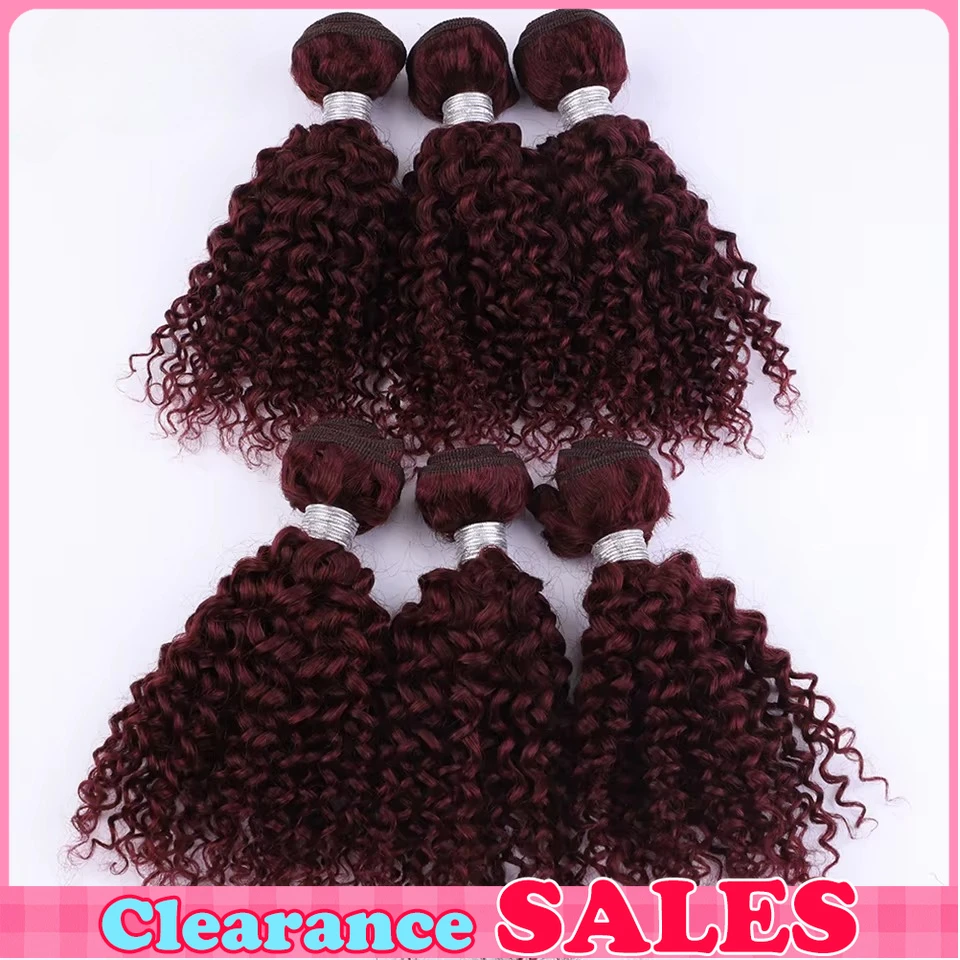 Peruvian Kinky Curly Human Hair Bundles 6Pcs  99J Jerry Curly Human Hair Extensions Topper Woman 100% Remy Human Hair Bundles