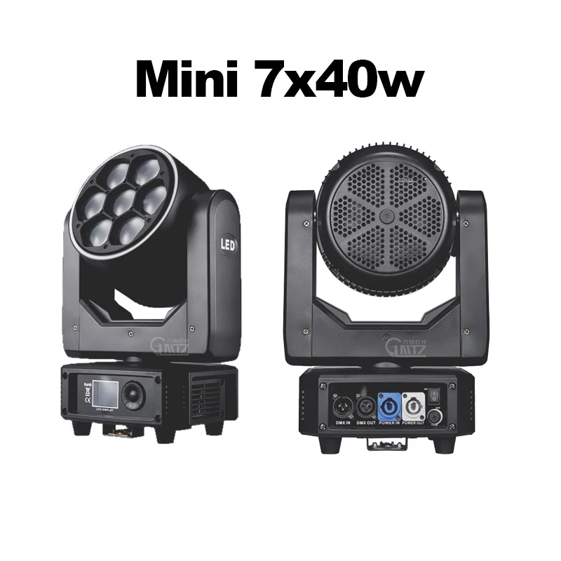 Mini 7x40W RGBW Bee Eye Moving Head Light Zoom 4.5°-45° CTO Kaleidoscope Vortex Effect DMX512 Master Slave Stage Light For Bar