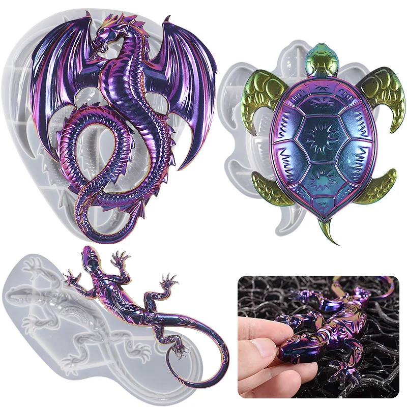 Turtle Wall Hanging Pendant Epoxy Resin Mold DIY 3D Dragon Gecko Shape Ornament Mould for Home Desktop Decoration Gift