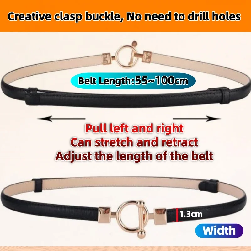 1.3cm Width 1M Women OT Clasp Buckle Belt Genuine Leather Belt Real Second Layer Cowhide Windbreaker Dress Young Girl Waistband
