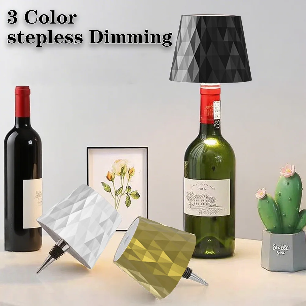 

Беспроводная лампа для бутылки вина, портативная сенсорная настольная лампа, 3 цвета, бесступенчатое затемнение, ночник для бара, бутылки вина, настольные лампы