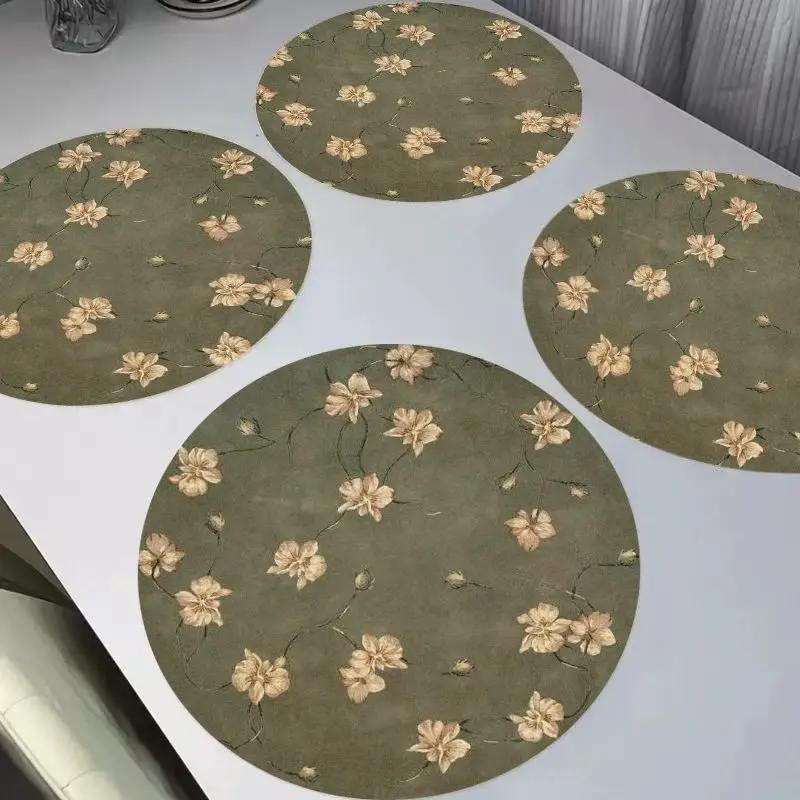VIKAMA Retro Dark Green Linen Placemat Heat-Insulating Washable Wear-Resistant Dining Table Mat Dining Table Decoration