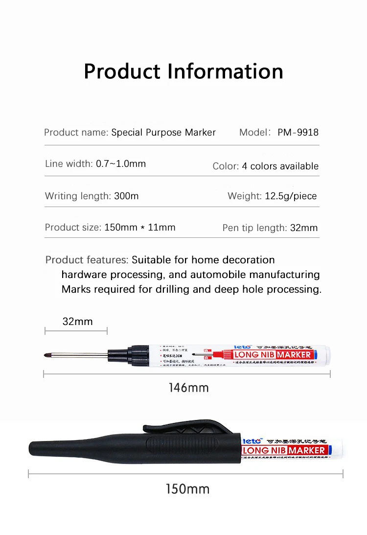 4Pcs/Set Long Nib Head Markers 30mm Deep Hole Multi-Purpose Perforating Pen for Metal Waterproof Woodworking Bathroom Decoration