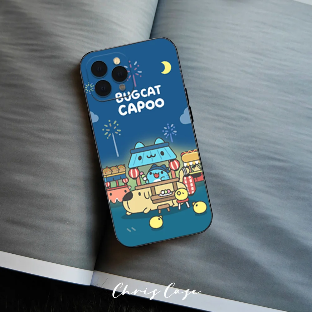 Phone Blue B-Bugcats C-Capoo Case For iPhone 12 11 13 14 15 16 Max Pro Plus Black Soft Silicone Cover