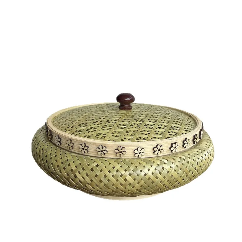 

Bamboo woven products Commercial pendulum storage baskets Bamboo green woven storage baskets with lids Candy snack baskets