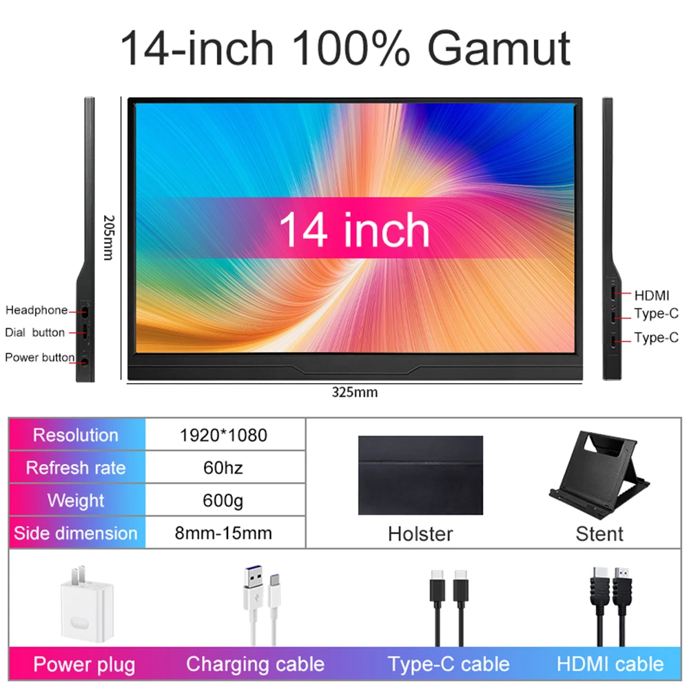 Imagem -02 - Monitor Portátil de 14 156 Polegadas 1920x1080 60hz Ips Painel Touchsceen para Laptop pc Ps4