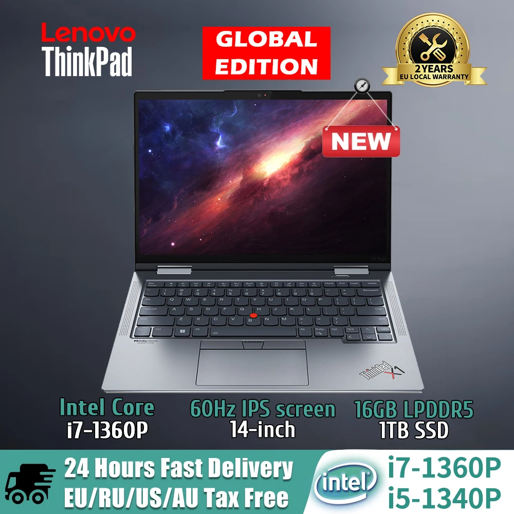 Ноутбук Lenovo ThinkPad X1 Yoga 360° °   Сенсорный экран Intel Core i5-1340p/i7-1360p, встроенная 16 ГБ ОЗУ, 1 ТБ/2 ТБ, 14 дюймов, ноутбук