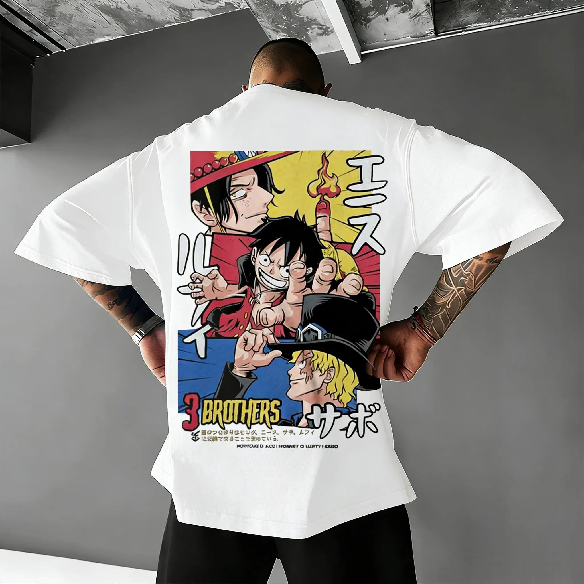 Camiseta de Anime One Piece, 3 Hermanos, Ace, Luffy, Sabo, Camiseta Gráfica de Algodón, Ropa Casual de Verano para Combinar en Familia, Estilo Y2K