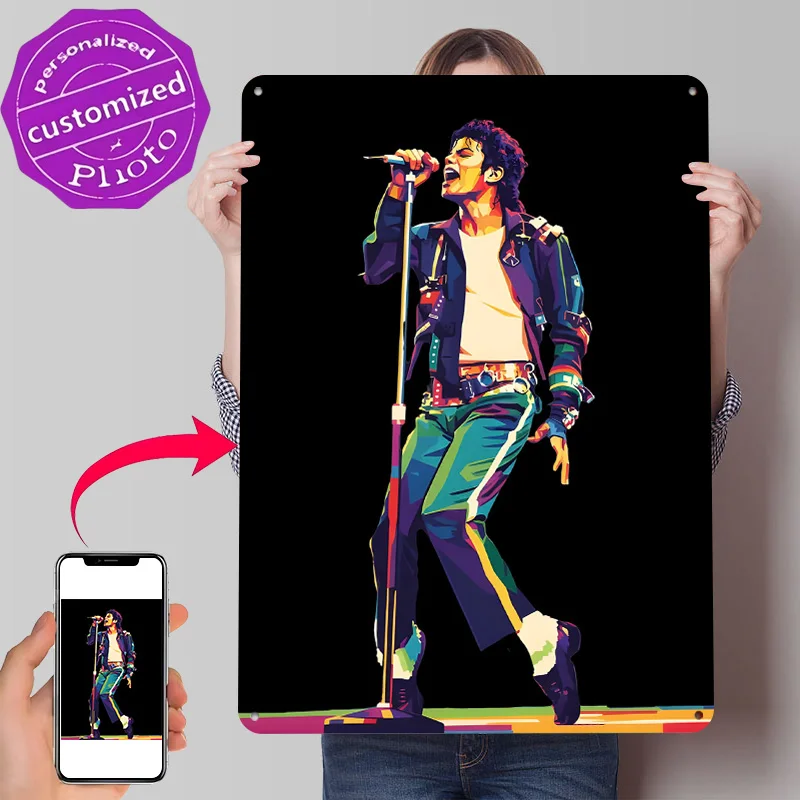 Michael Jackson Performing on Stage Personalized 3D Textured Metal Poster Wall Art Tinplate Sign for Vintage Decoration Gaming