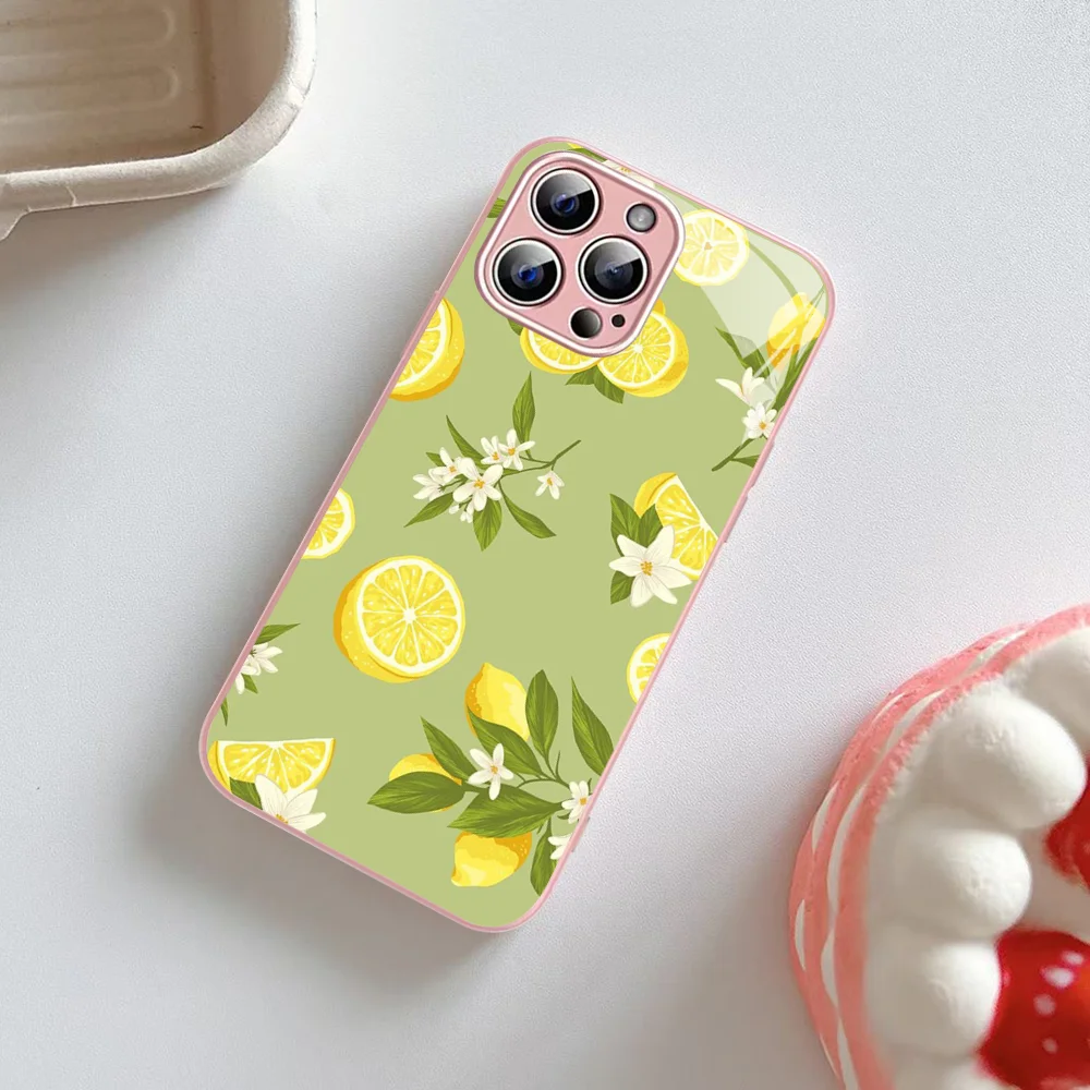 Capa de vidro temperado de limão, Mousepad para iPhone 14, 13, 12 Mini, 11 Pro, XS Max, X, XR, 14 Plus