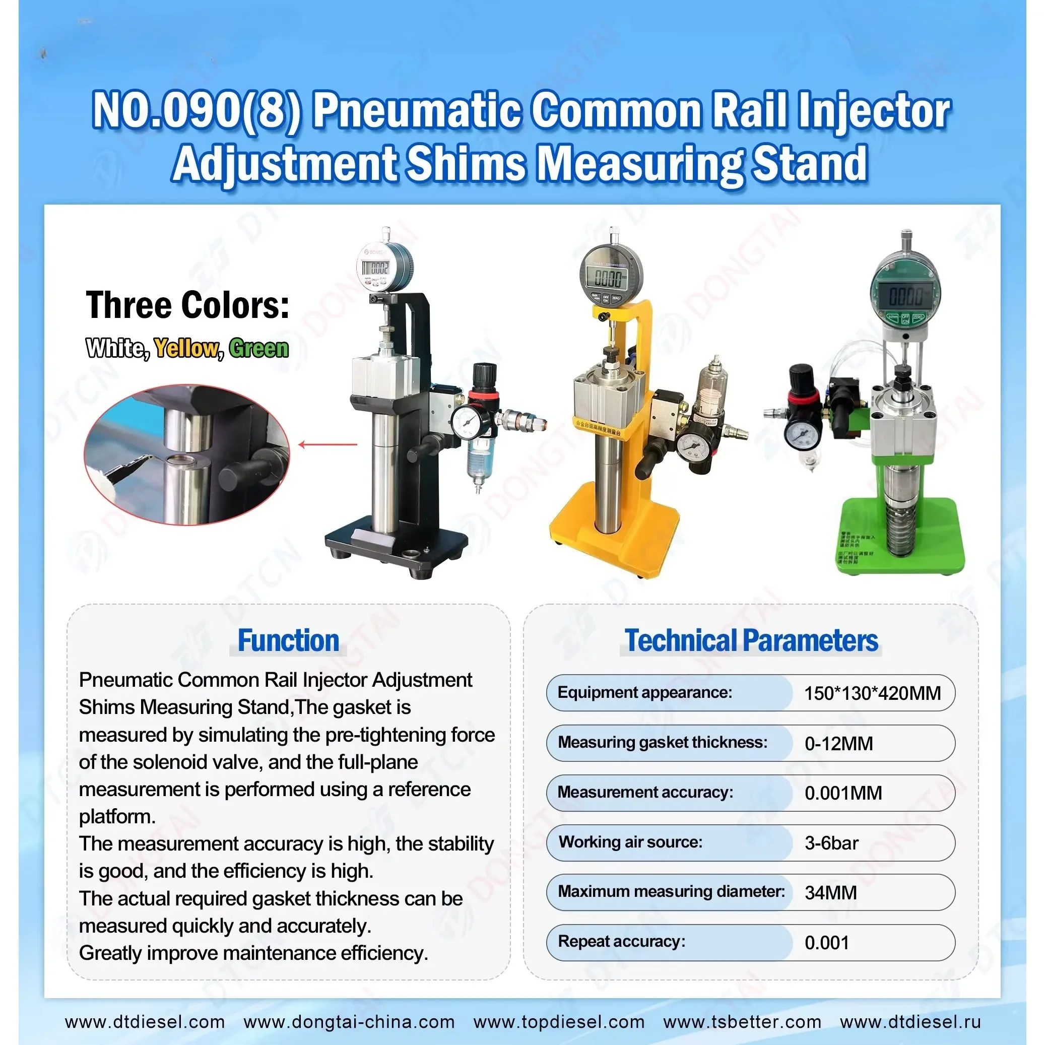CRIN Injector Nozzle Solenoid Valve Adjustment Washer Gaskets Shims Pneumatic Measuring Stand Repair Tools