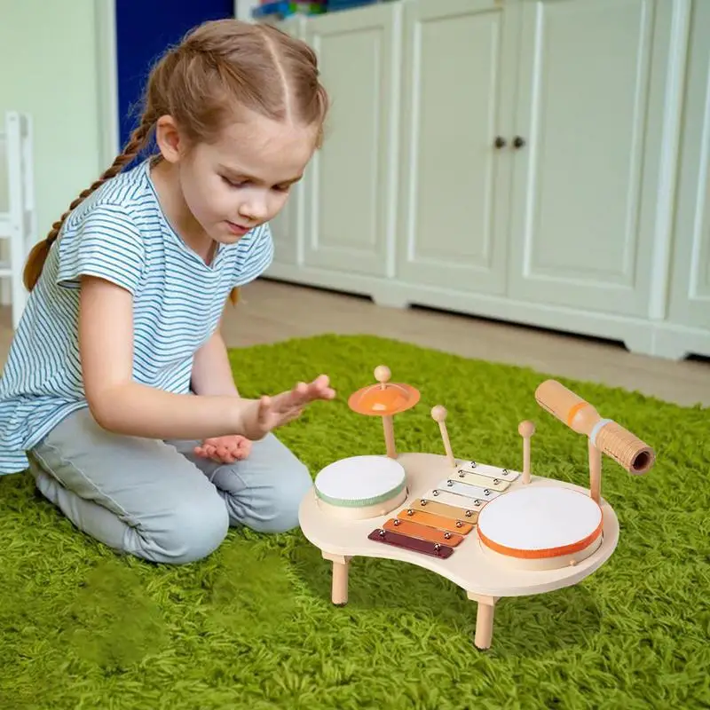 

Toddler Music Instruments Toy Wooden Drum Set For Kids Instruments Creative Funny Preschool Educational Musical Toys For Girl Bo