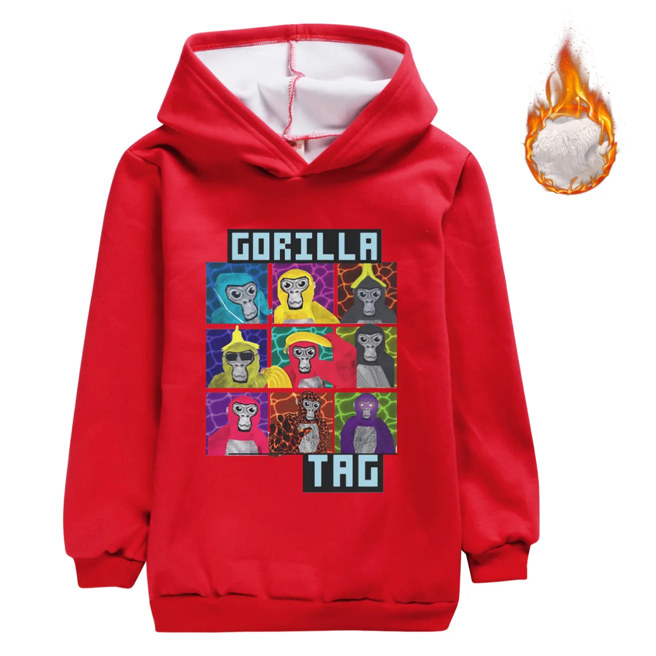 VR Games Gorilla Tag Hoodie Kids 2024 Winter Clothes Youth Boys Cartoon Monkey Sweatshirts Toddler Girls Warm Fleece Hoody Coats