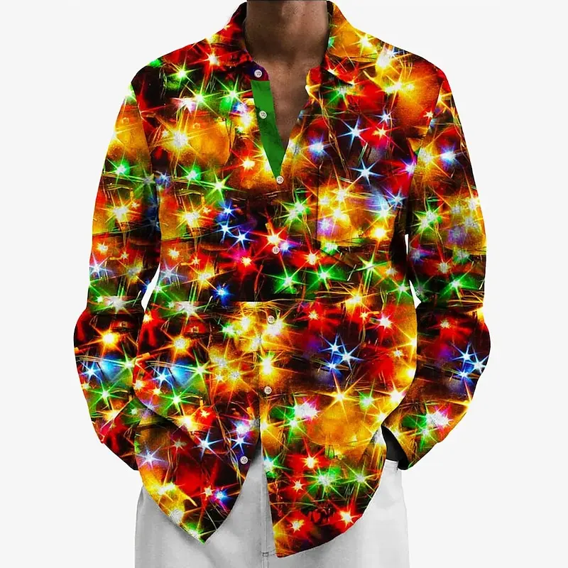 Christmas themed 3D printed men\'s casual long sleeved shirt, street wear, party size, hot selling shirt, 2024 full print