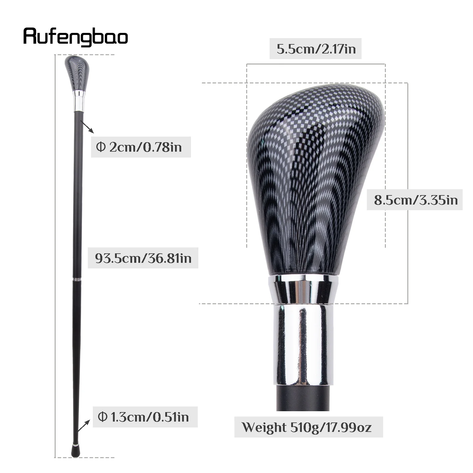 شبكة سوداء بيضاء قصب الأزياء الزخرفية عصا شهم أنيقة تأثيري قصب Crosier أداء المرحلة قصب 93 سنتيمتر