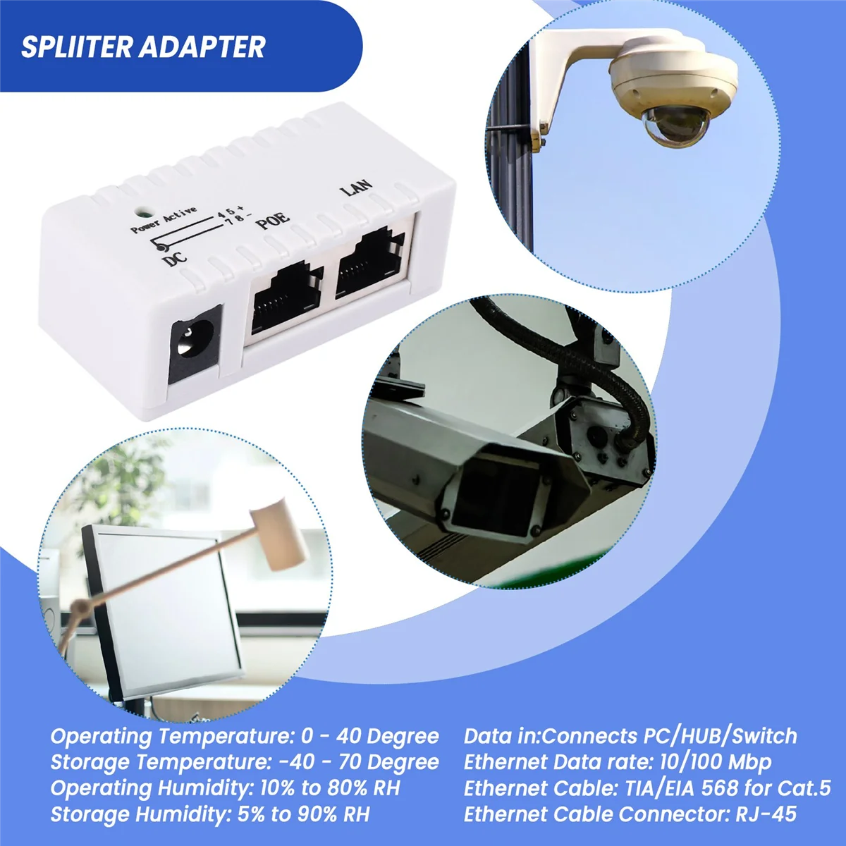 Poe Splitter Poe Injector Rj45 Dc 5.5Mm x 2.1Mm Input Passive Poe Injector Splitter Adapter Connector For Ip Network