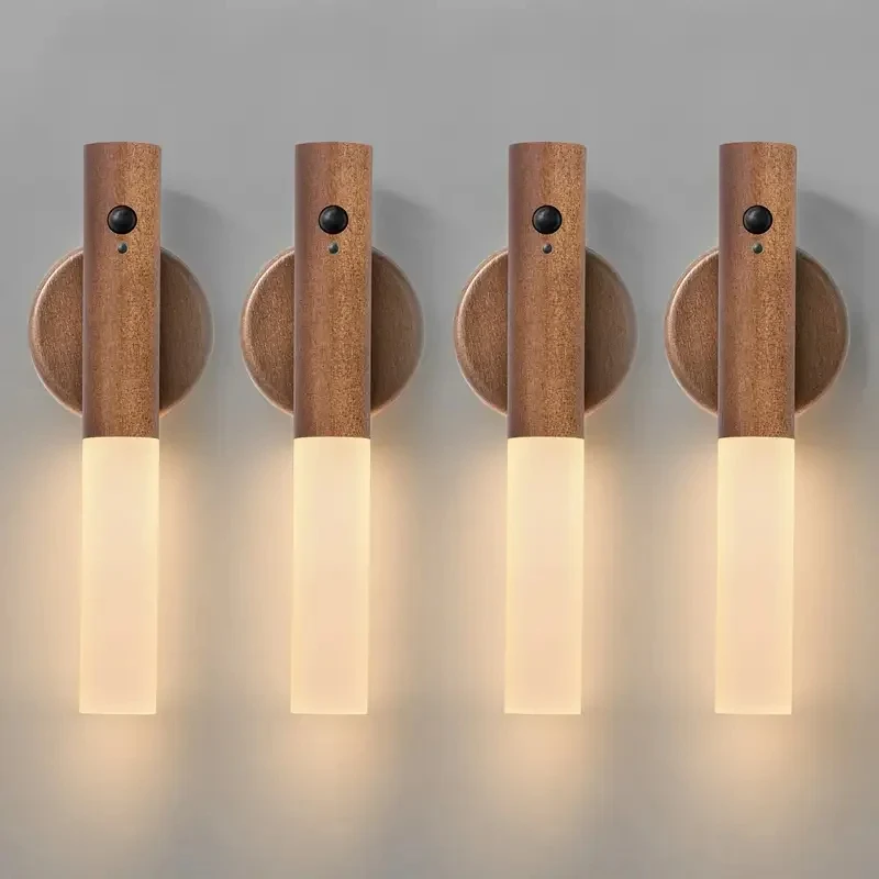 LED Rechargeable Magnetic Wall Lamp Smart Motion Sensor Night Light Portable for Hallway Bedroom Stairs Bathroom Cabinets Decor
