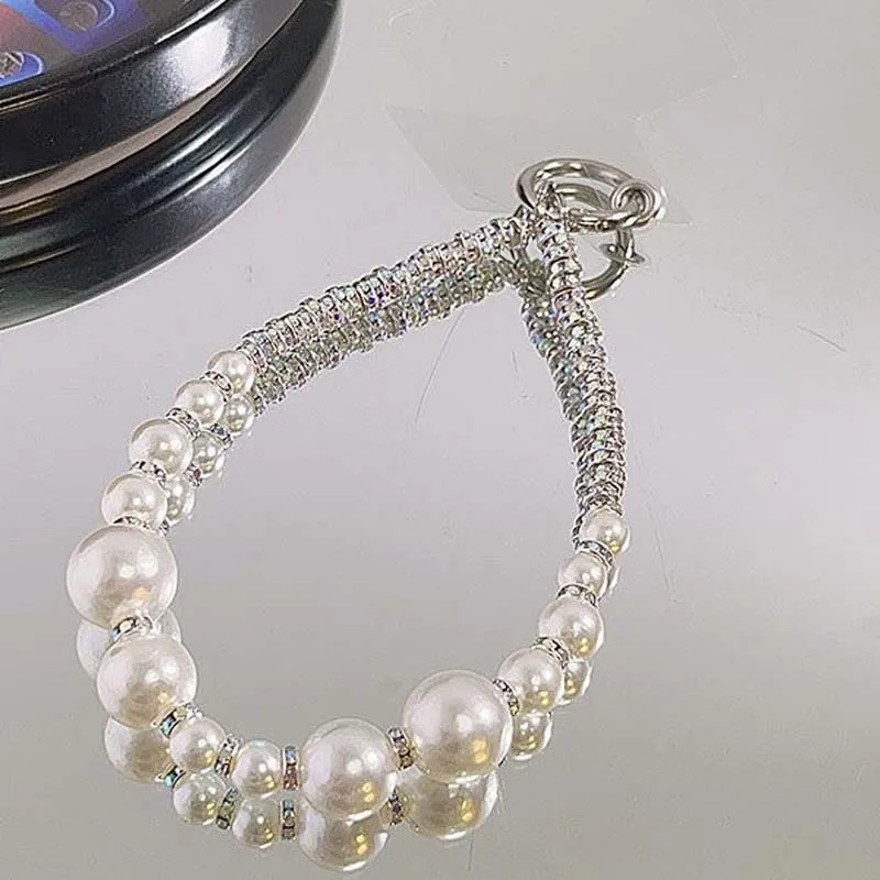 Pearl shiny bead bag chain pendant charms bracelet ins phone lanyard for iphone airpods anti loss rope