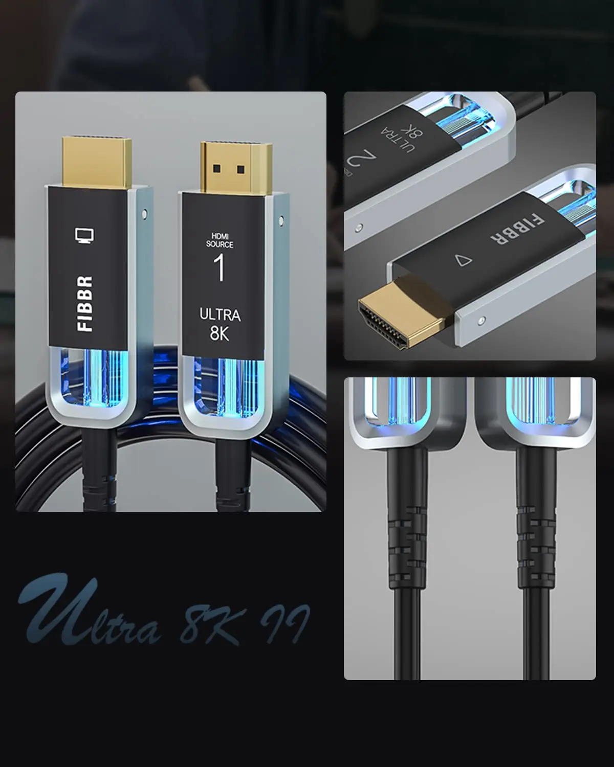 FIBBR Optical Fiber Ultra8K II 56Gbps HDMI 2.1 Cable eARC HDR HDCP cavo hdmi HDTV PS5 Blu-ray Xbox  PC TV