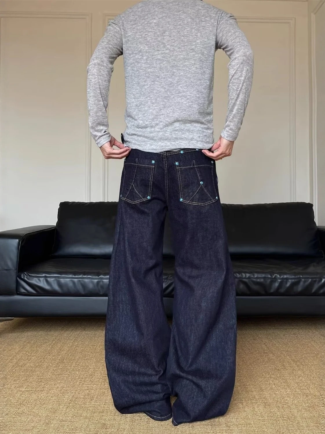 

Ретро-джинсы американского стиля Deep Blue Knife, свободные, широкие, прямые, длинные брюки для мужчин и женщин, в стиле High Street