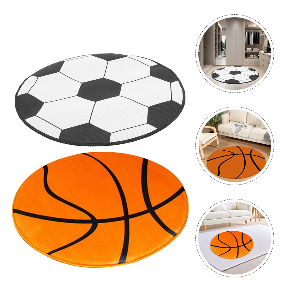 

2Pcs Computer Chair Mat 60Cm Round Soccer Basketball Design Non-Slip Floor Protector for Study Living Room Bedroom Decorative