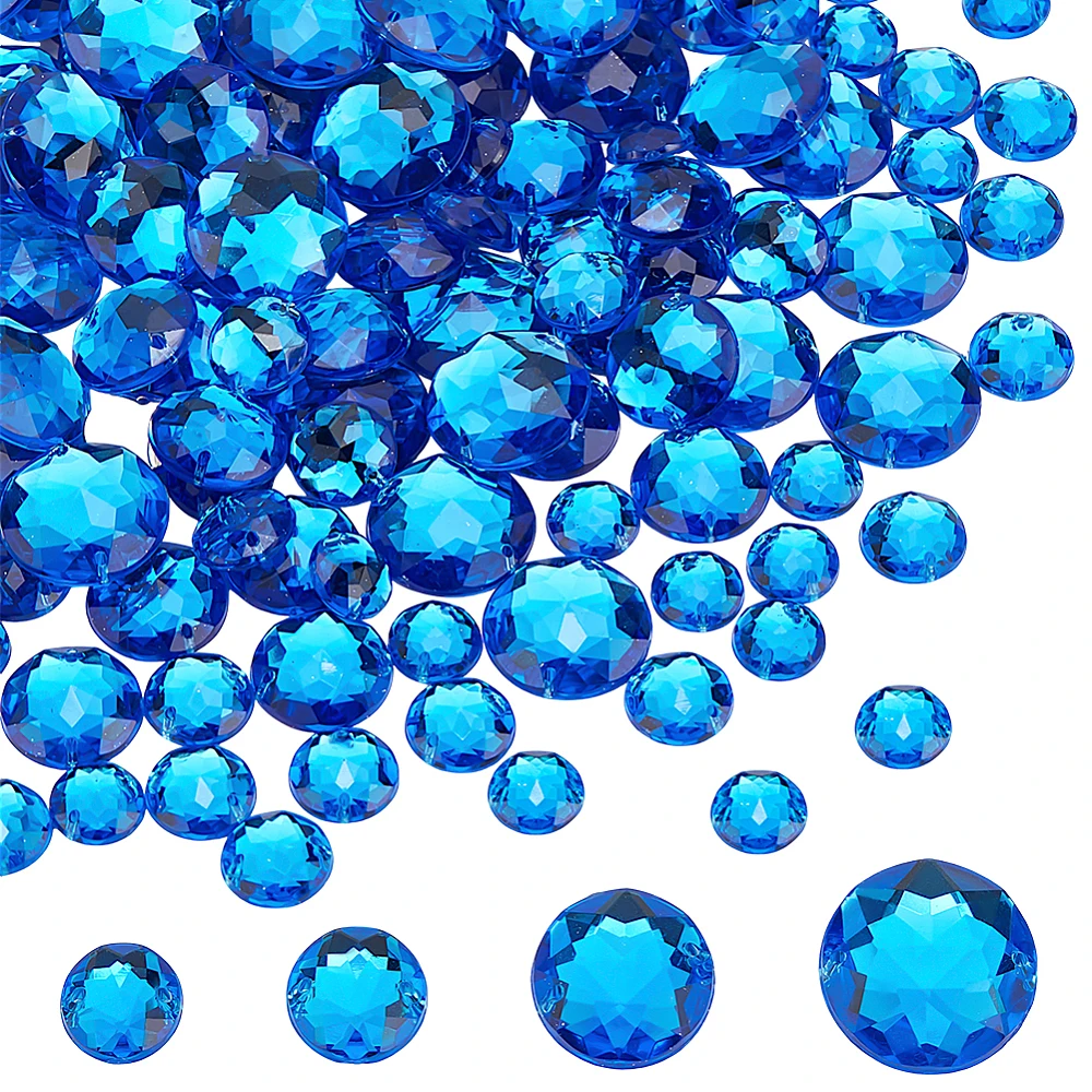 120 Pcs Blue Sew on Beads Half Round Sew on Mirror Rhinestones Acrylic Sew-on Stone Flat Back Glass Rhinestone with 2 Holes